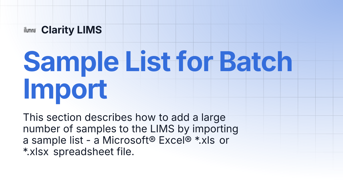 Sample List for Batch Import | Clarity LIMS v6.2 & Lablink v2.4 ...